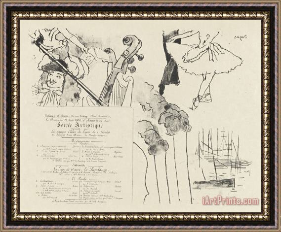 Edgar Degas Program for The Soiree Artistique (programme De La Soiree Des Anciens Eleves Du Lycee De Nantes) Framed Print