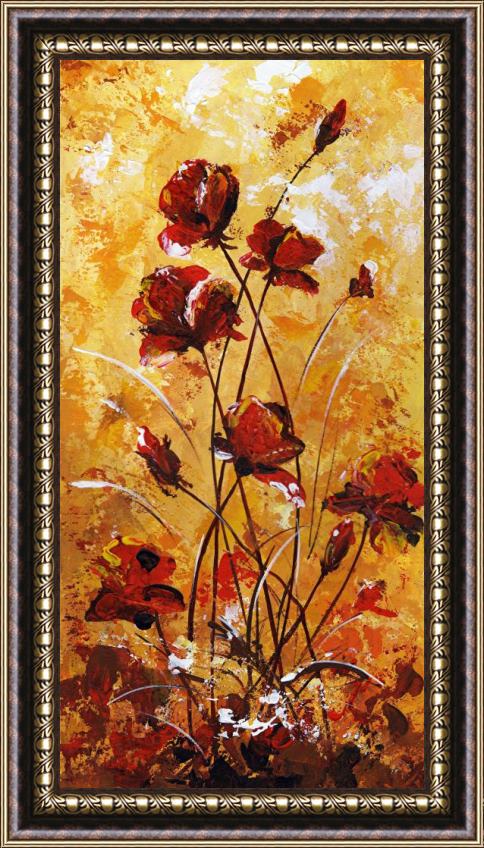 Edit Voros My flowers - Rust poppies Framed Painting