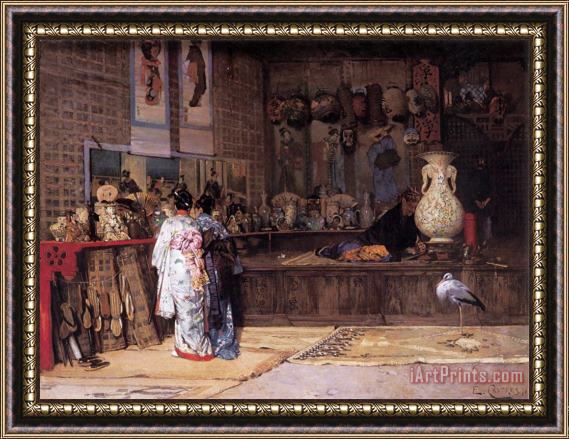 Edouard Castres At The Japanese Market Framed Painting