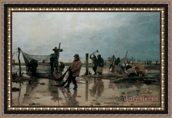 Edouard Joseph Dantan Fastening The Nets Framed Painting