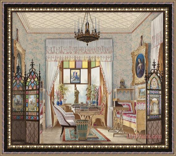 Eduard Petrovich Hau Empress Alexandra Feodorovna's Sitting Room, Cottage Palace, St. Petersberg, Russia Framed Print