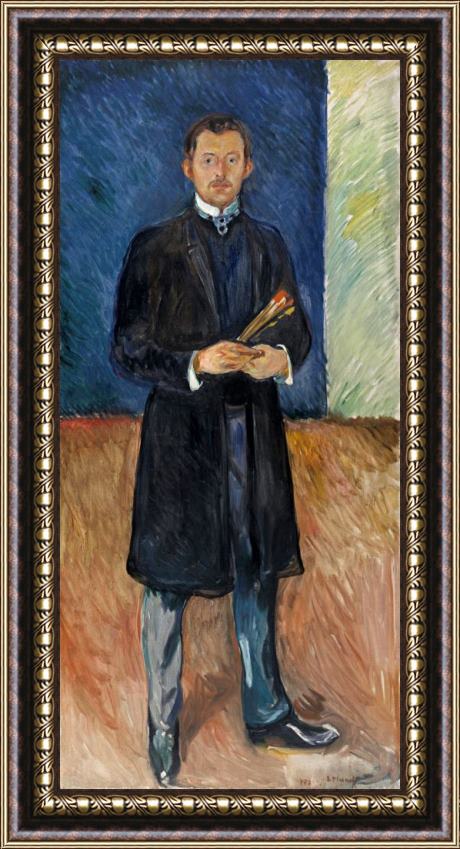 Edvard Munch Self Portrait with Brushes Framed Painting