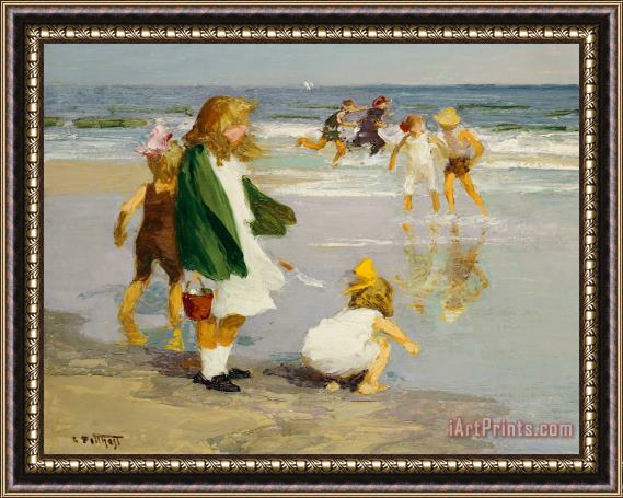 Edward Henry Potthast Play in the Surf Framed Painting