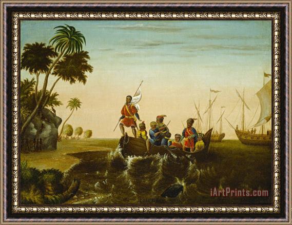Edward Hicks The Landing of Columbus Framed Painting