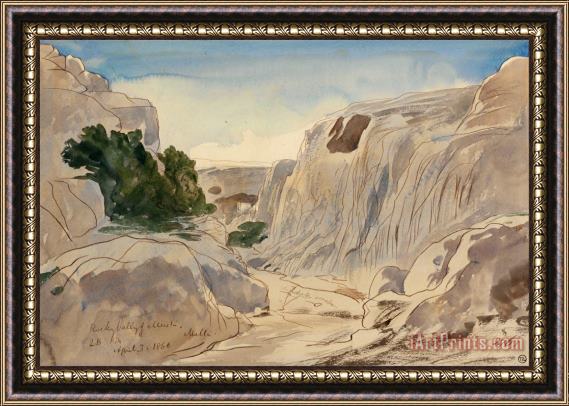 Edward Lear Rocky Valley of Mosta, Malta, 2 15 P.m. (april 3, 1866) Framed Painting