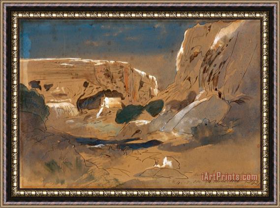 Edward Lear Rocky Valley of Mosta, Malta Framed Painting