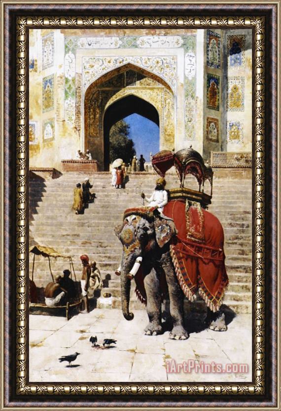 Edwin Lord Weeks Royal Elephant at The Gateway to The Jami Masjid, Mathura Framed Print