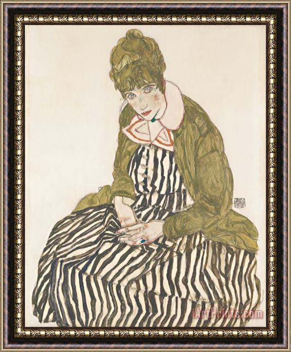Egon Schiele Edith with Striped Dress, Sitting Framed Print