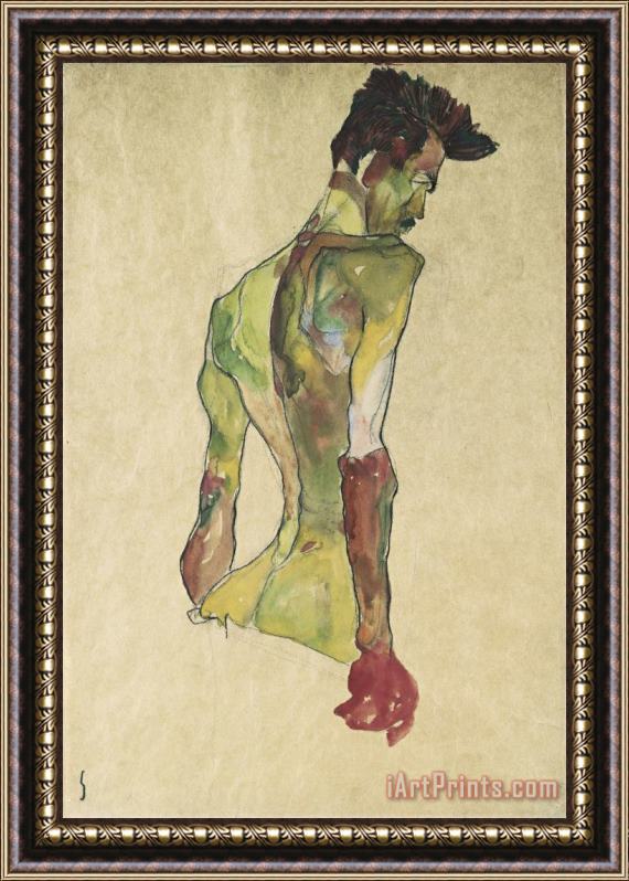 Egon Schiele Male Nude in Profile Facing Right Framed Painting