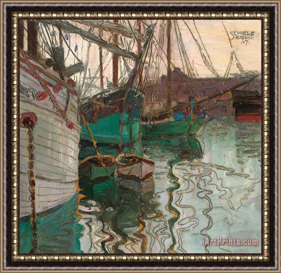 Egon Schiele Port Of Trieste Framed Painting