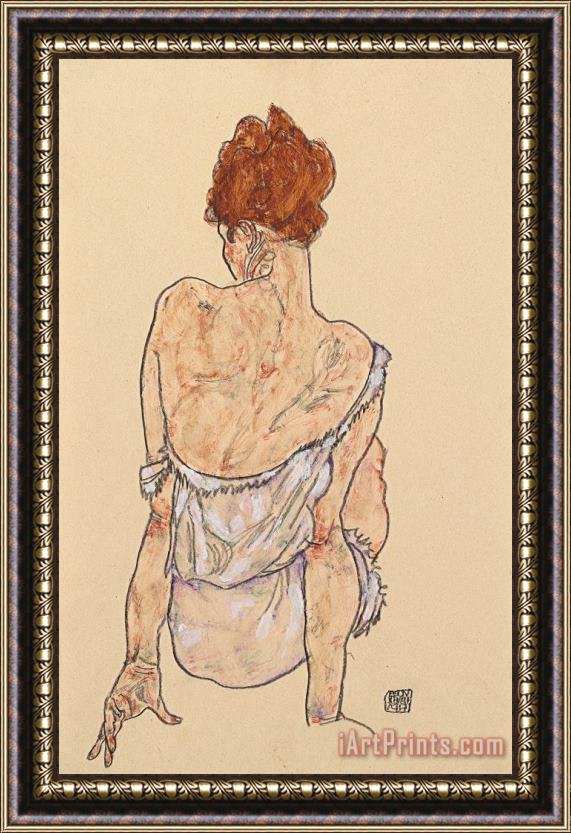 Egon Schiele Seated woman in underwear Framed Painting