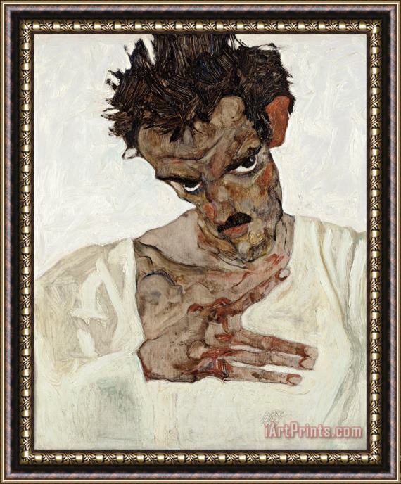 Egon Schiele Self Portrait with Lowered Head Framed Painting