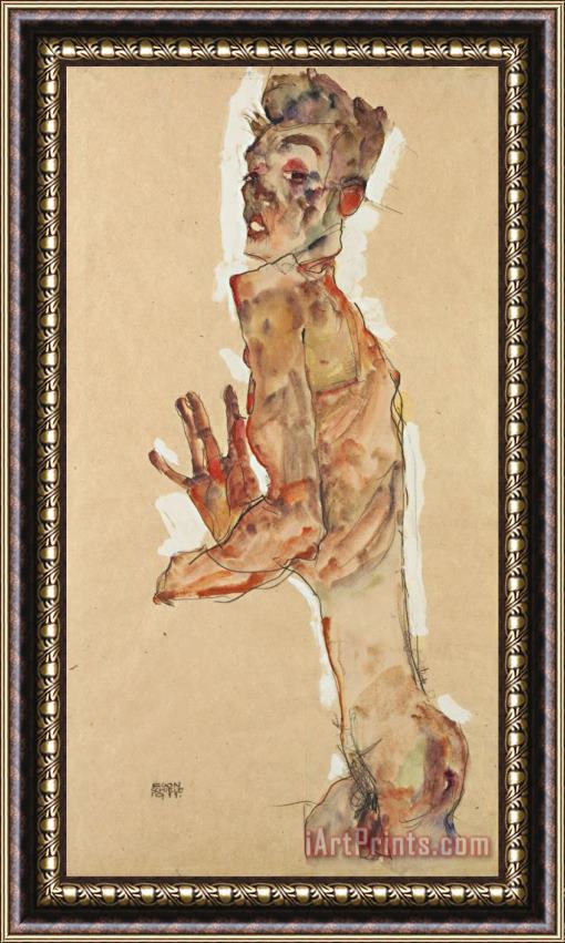 Egon Schiele Self Portrait with Splayed Fingers Framed Painting