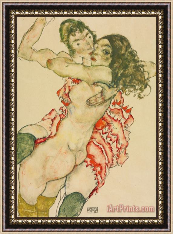 Egon Schiele Two Women Embracing Framed Painting