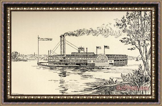EH Fitchew A Mississippi Steamer Off St Louis From American Notes By Charles Dickens Framed Painting
