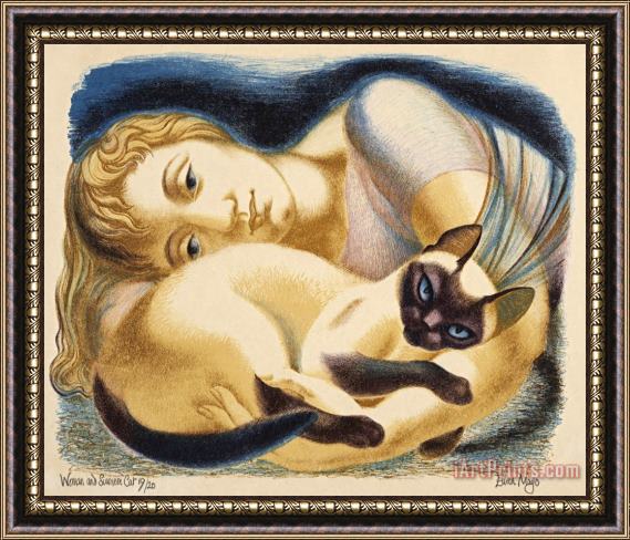 Eileen Mayo Woman And Siamese Cat Framed Painting