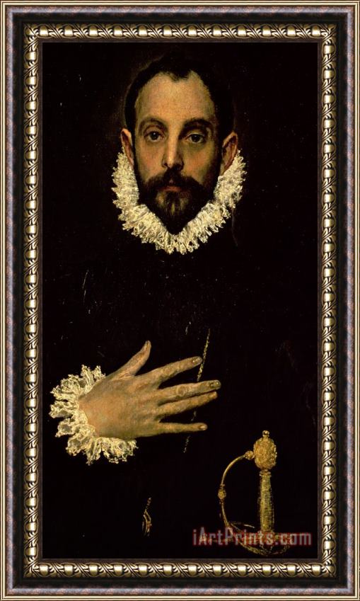 El Greco Domenico Theotocopuli Gentleman With His Hand On His Chest Framed Painting