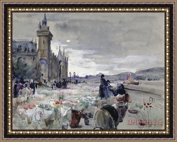 Elizabeth Nourse Flower Market at Notre Dame Framed Painting