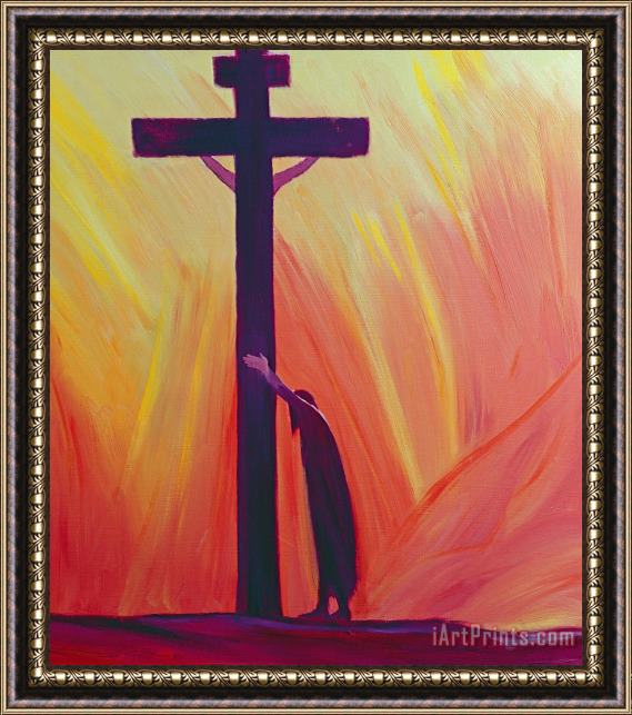 Elizabeth Wang In our sufferings we can lean on the Cross by trusting in Christ's love Framed Painting