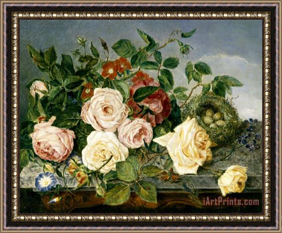 Eloise Harriet Stannard Still Life of Roses And Morning Glory Framed Print