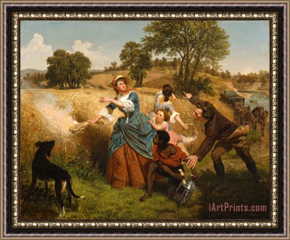 Emanuel Gottlieb Leutze Mrs. Schuyler Burning Her Wheat Fields on The Approach of The British Framed Painting