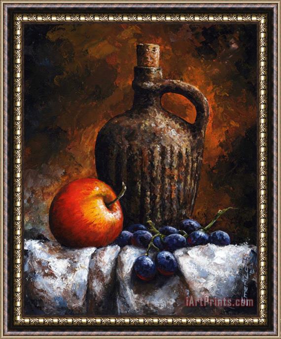 Emerico Toth Old bottle and fruit Framed Painting