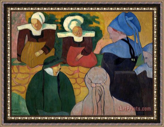 Emile Bernard Breton Women at a Wall Framed Painting