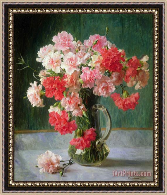 Emile Vernon  Still life of Carnations Framed Print