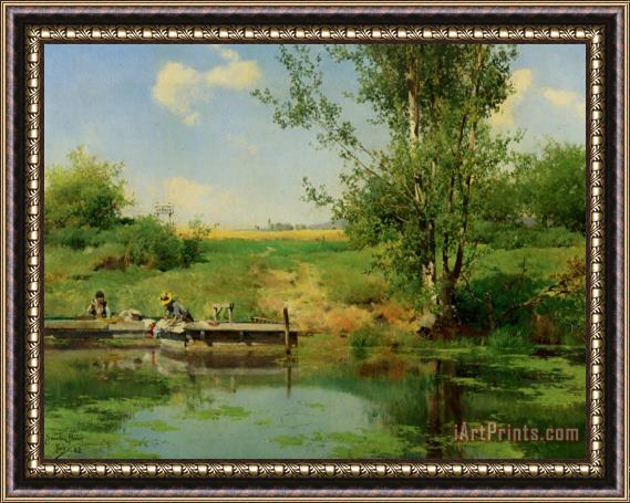 Emilio Sanchez Perrier Laundry at The Edge of The River Framed Print