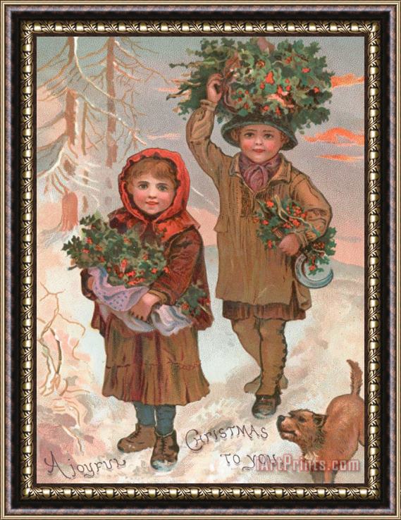 English School A Joyful Christmas To You Victorian Christmas Card Framed Painting