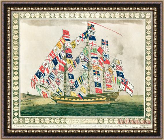 English School A King's Ship Dressed With The Colours Of Different Nations 6th October 1794 Framed Painting