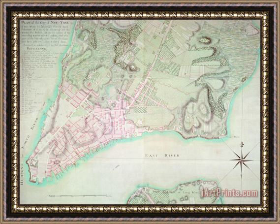 English School Antique Map of New York Framed Painting