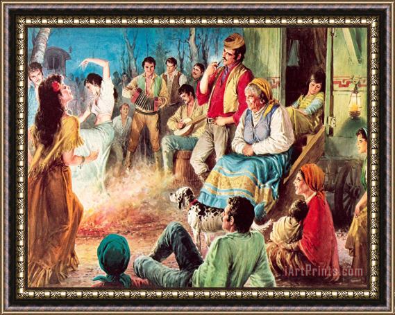 English School Gypsies Partying Framed Painting