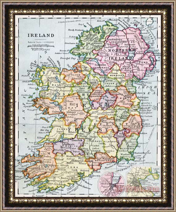 English School Irish Free State And Northern Ireland From Bacon's Excelsior Atlas Of The World Framed Painting