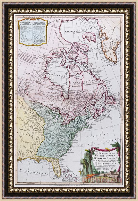 English School Map Of The Usa And The British Dominions In North America Framed Painting