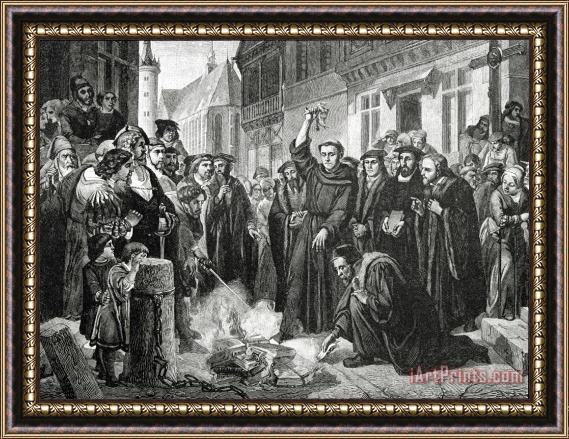 English School Martin Luther 1483 1546 Publicly Burning The Pope's Bull In 1521 Framed Painting