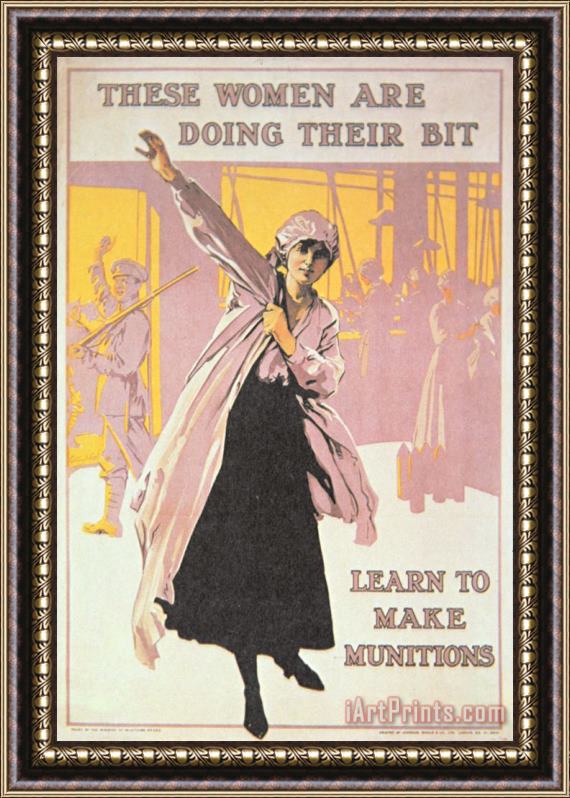 English School Poster depicting women making munitions Framed Painting