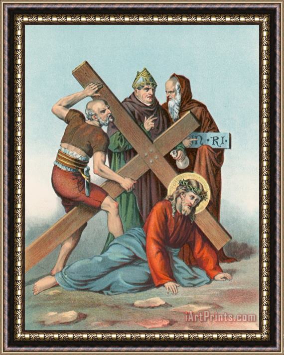 English School Station IX Jesus Falls under the Cross the Third Time Framed Painting