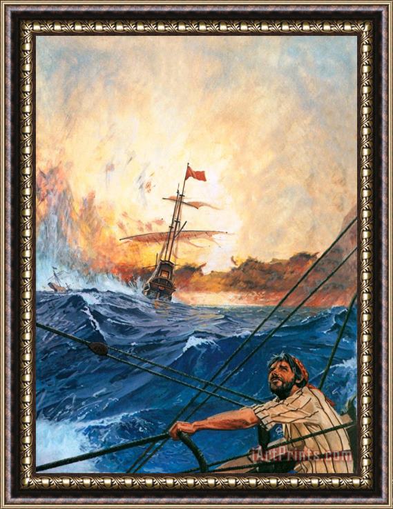English School Vasco Da Gama's Ships Rounding The Cape Framed Painting
