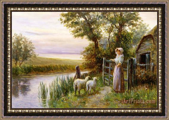 Ernest Walbourn Awaiting The Return of The Sheep in The Sunset Framed Print