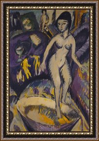 Hot Framed Prints - Female Nude With Hot Tub by Ernst Ludwig Kirchner