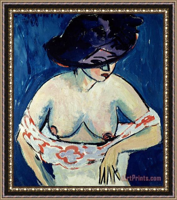 Ernst Ludwig Kirchner Half Naked Woman With A Hat Framed Painting