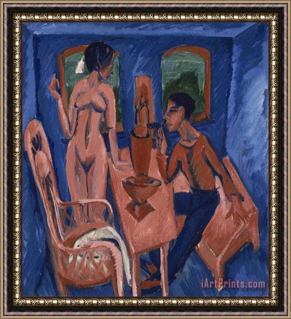Ernst Ludwig Kirchner Tower Room, Fehmarn (self Portrait with Erna) Framed Painting