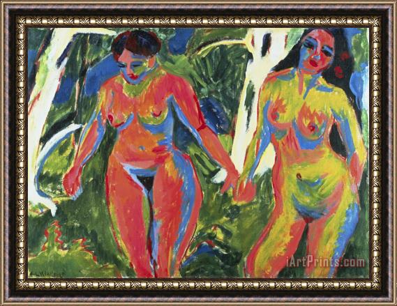 Ernst Ludwig Kirchner Two Nude Women in The Forest Framed Print