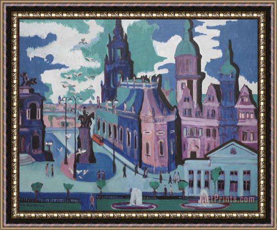 Ernst Ludwig Kirchner View of Dresden: Schlossplatz Framed Print