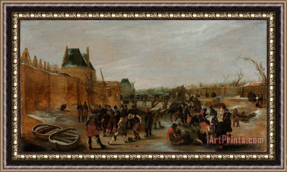 Esaias Van De Velde Ijsvermaak Op Een Stadsgracht Framed Painting