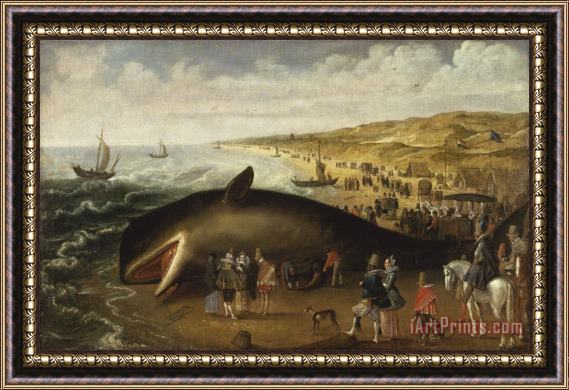 Esaias van de Velde Whale Stranding of 1617 : The Whale Beached Between Scheveningen And Katwijk on 20 Or 21 January 1617, with Elegant Sightseers. Framed Painting