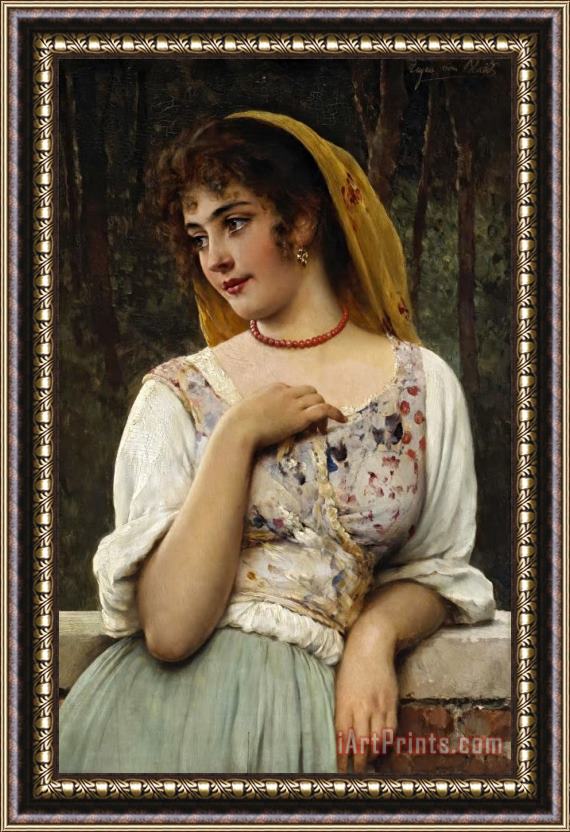 Eugen von Blaas A Pensive Beauty Framed Painting