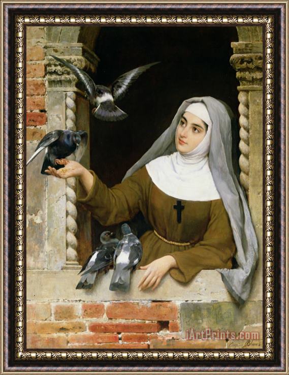 Eugen von Blaas Feeding the Pigeons Framed Painting