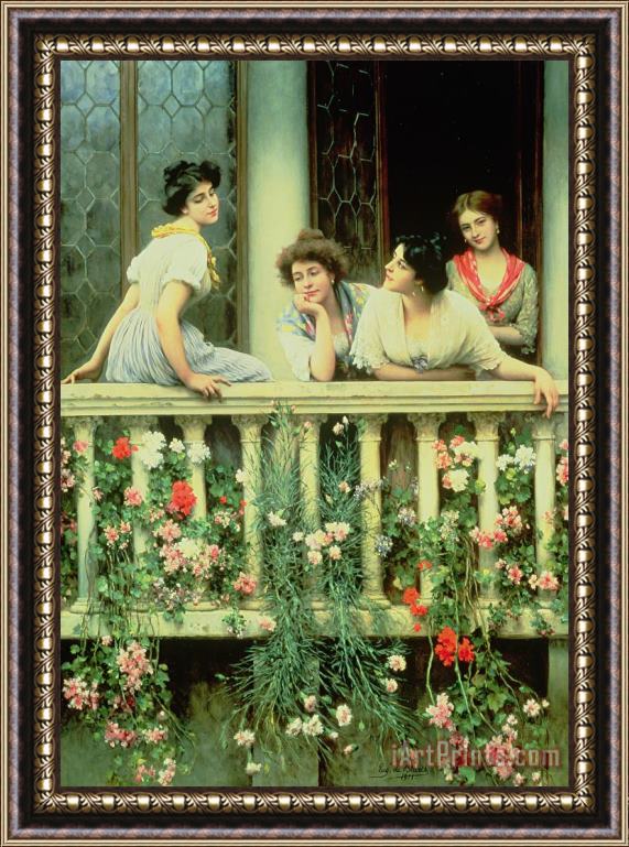 Eugen von Blaas The Balcony Framed Painting
